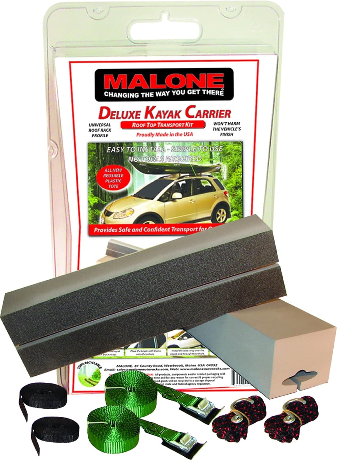 Malone Deluxe Foam Block Universal Car Top Large Kayak Carrier Kit