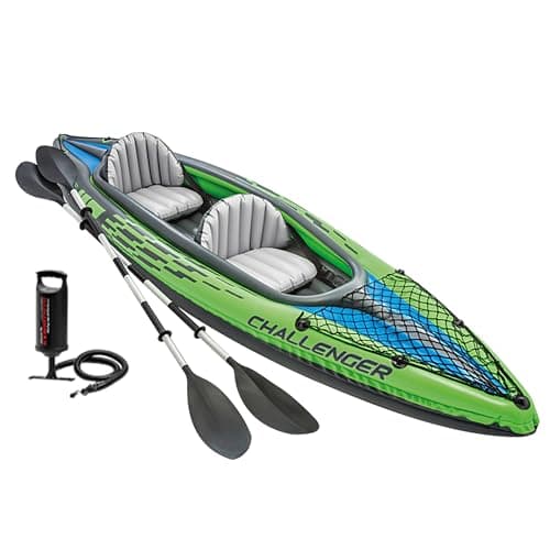INTEX Challenger Inflatable Kayak Series: Includes Deluxe 86in Kayak Paddles and High-Output Pump - SuperStrong PVC - Adjustable Seat with Backrest - Removable Skeg - Cargo Storage Net