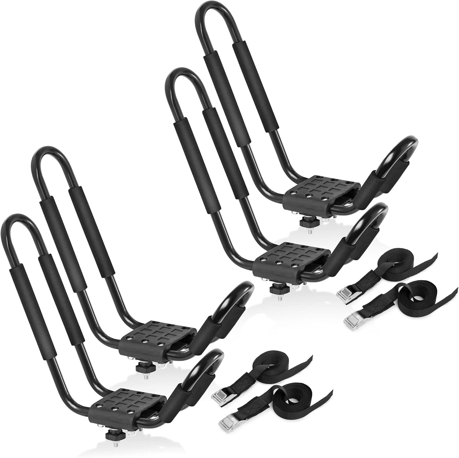 Direct Aftermarket 2 Pairs Universal Kayak Rack Rooftop J-Bar Holder Mount with Tie Down Straps