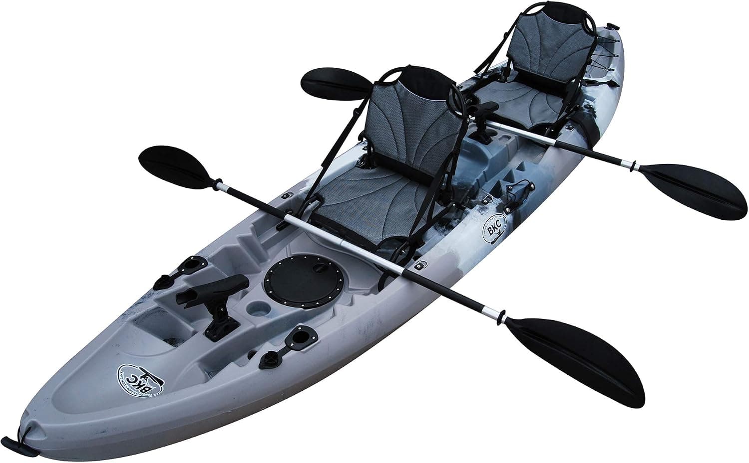 BKC TK219 12.2 ft Tandem Sit On Top Kayak with Aluminum Frame Backrest Seats, Paddles and 6 Rod Holders
