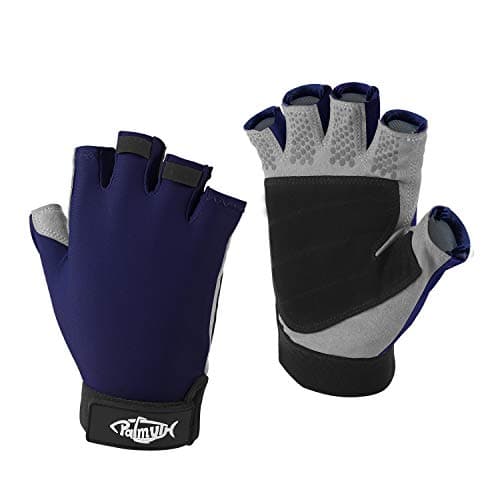 Palmyth UV Fishing Gloves Sun Protection Fingerless Kayaking Glove Men Women UPF 50+ SPF for Sailing, Hiking, Paddling, Canoeing, Rowing, Driving (Navy Blue, Medium)