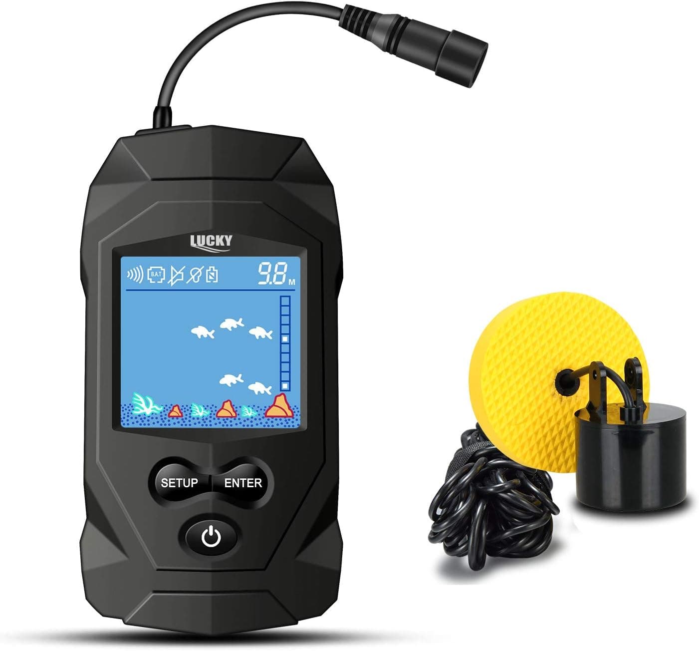 LUCKY Portable Fish Finder Wired Transducer Kayak Fish Finder Kit Portable Depth Finder LCD Display for Kayak Boat Ice Fishing