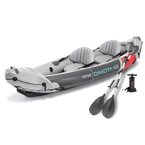 INTEX Dakota K2 Inflatable Kayak 2-Person Portable Set with Paddles & Pump | 68310VM - Sit-on Tandem Kayak with Interchangeable Skegs and Two Dry Bags for Gear, 10ft 3in x 3ft