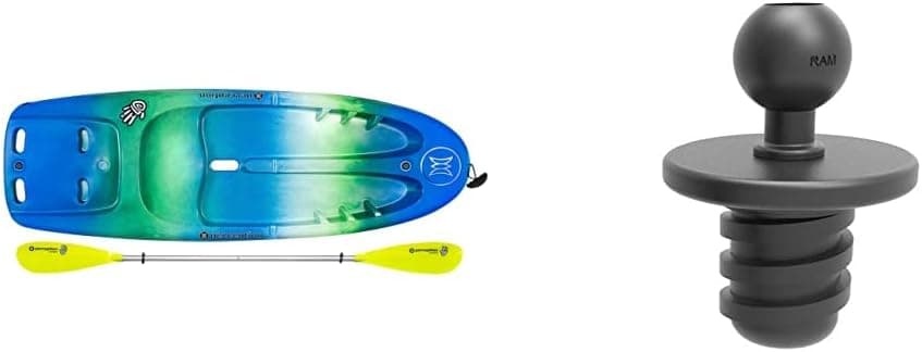 Perception Hi Five Sit on Top Kids Kayak with Paddle and Solo Mount Base, up to 120 lbs, 6 ft 6 in