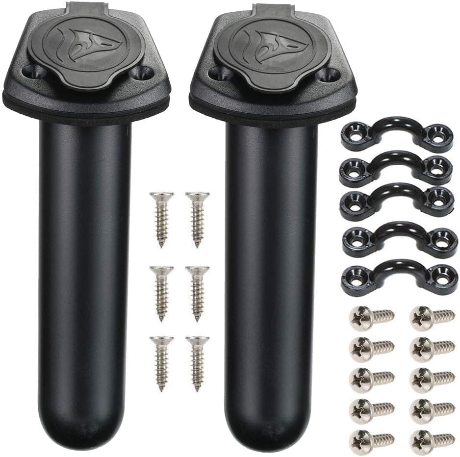 Borogo 2 Pack Kayak Deck Flush Mount Fishing Rod Holders and Cap Cover for Boat, Canoe and Tackle