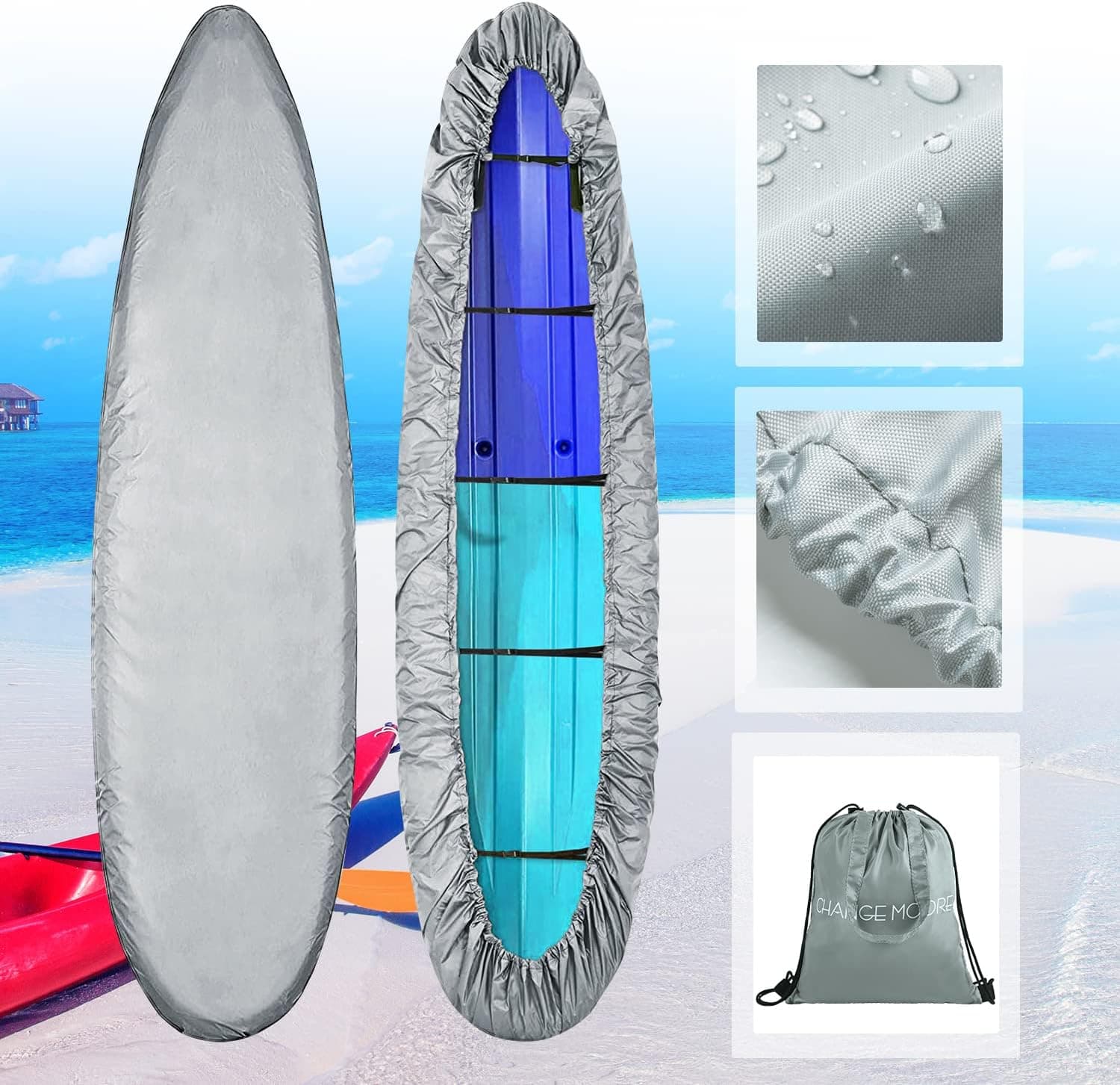 100 Percent Waterproof Kayak Cover for Outdoor Storage, Paddle Board Cover 12ft 13ft with 5 Straps for Heavy Wind, Dust and UV Protection