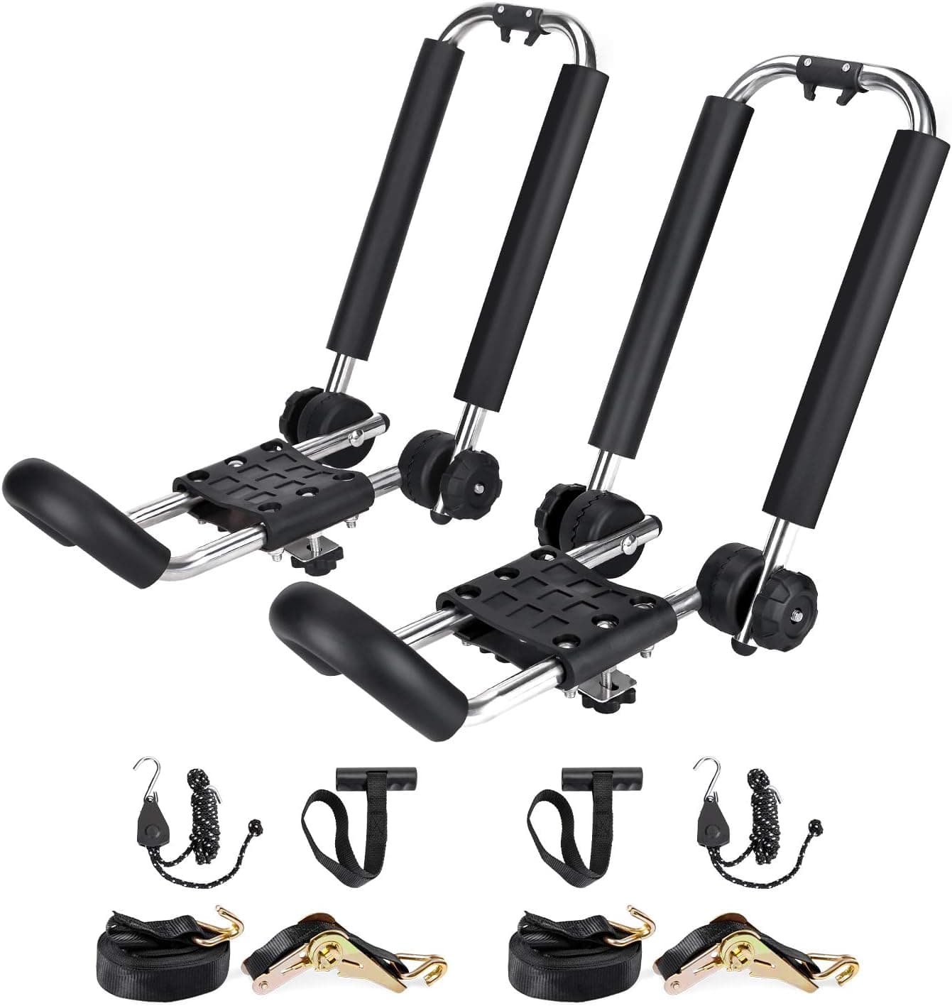 AA-Racks Kayak Rack Stainless Steel J-Bar Rack Roof Top Mount with Ratchet Straps, Folding Carrier