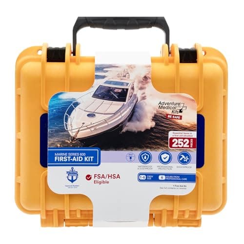 Adventure Medical Kits Marine Series Medical Kit - 600 - Boat First Aid Kit For 8 People 12 Hours From Care - Includes Emergency Medical Supplies Like Bandages, Medicine, Guide Book & More