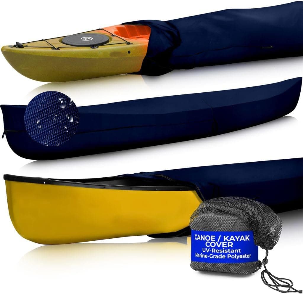 EliteShield Canoe Cover Kayak Cover, Waterproof UV Resistant 600D Marine Grade Polyester Storage Cover, Fits 11ft to 12ft Long, Navy