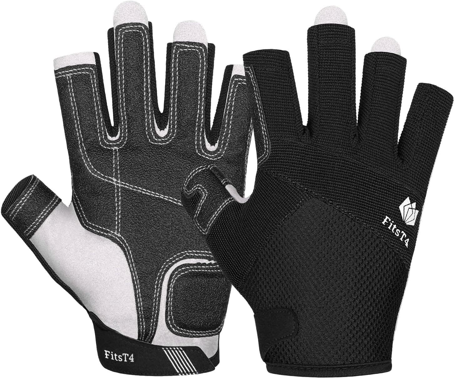 FitsT4 Sports Kayaking Gloves 3/4 or Full Finger Padded Palm Fingerless Gloves for Men Women Youth, for Sailing, Paddling, Canoeing, Boating and Rowing