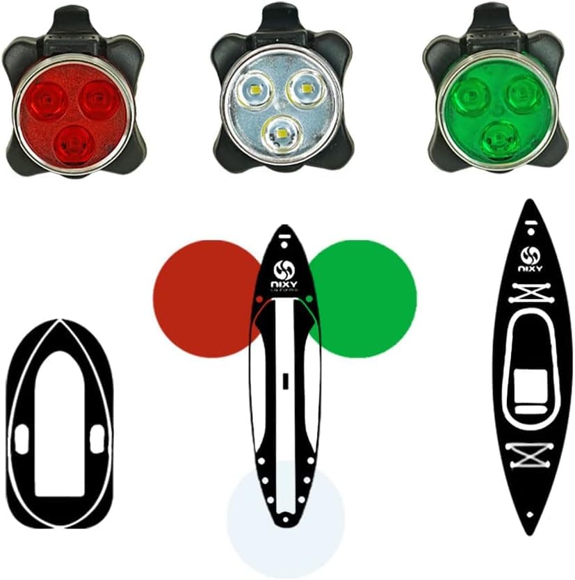 NIXY Kayak and SUP LED Navigation Lights - Red, Green and White, Rechargeable, 4 Flashing Modes