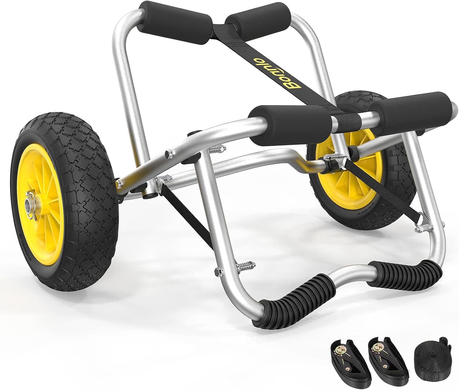 Bonnlo Universal Kayak Carrier Trolley with Inflation-Free Solid Tires and 2 Ratchet Straps