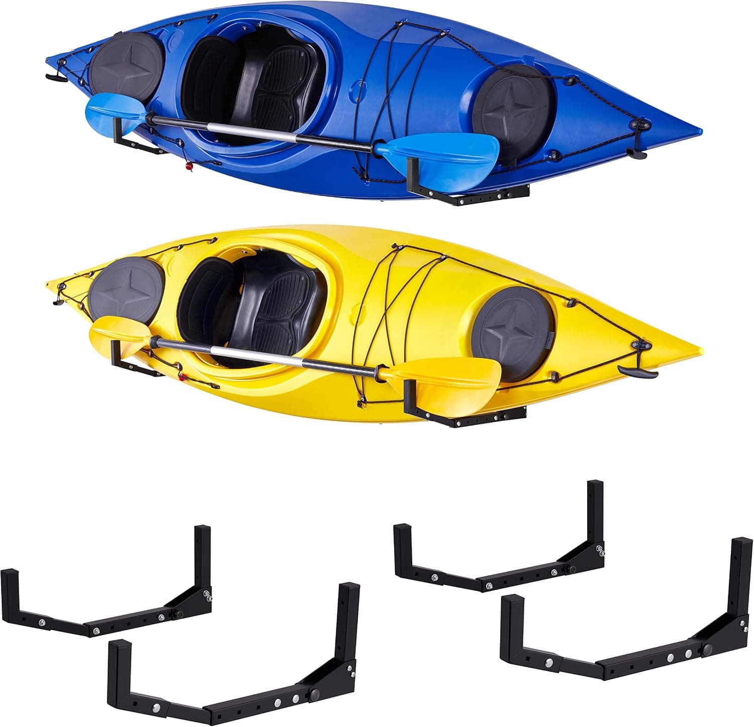 RaxGo Kayak Wall Hanger, Heavy Duty Wall Mounted Kayak Storage Rack Hooks for Kayaks and Canoes, Indoor Outdoor Garage, Adjustable Length