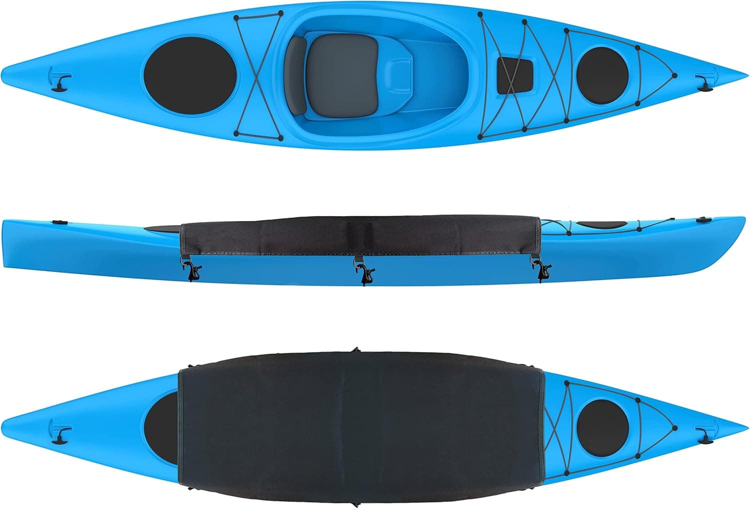 BKHdesign 900D Kayak Cover, Large 60 x 29 inch Black Waterproof Cockpit Cover for Outdoor Storage and Transport