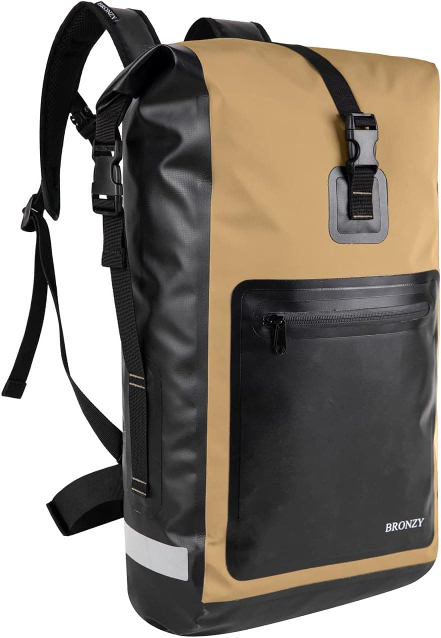 BRONZY Waterproof Backpack Dry Bag 30L Roll Top Closure with Front Zippered Pocket (Gray)