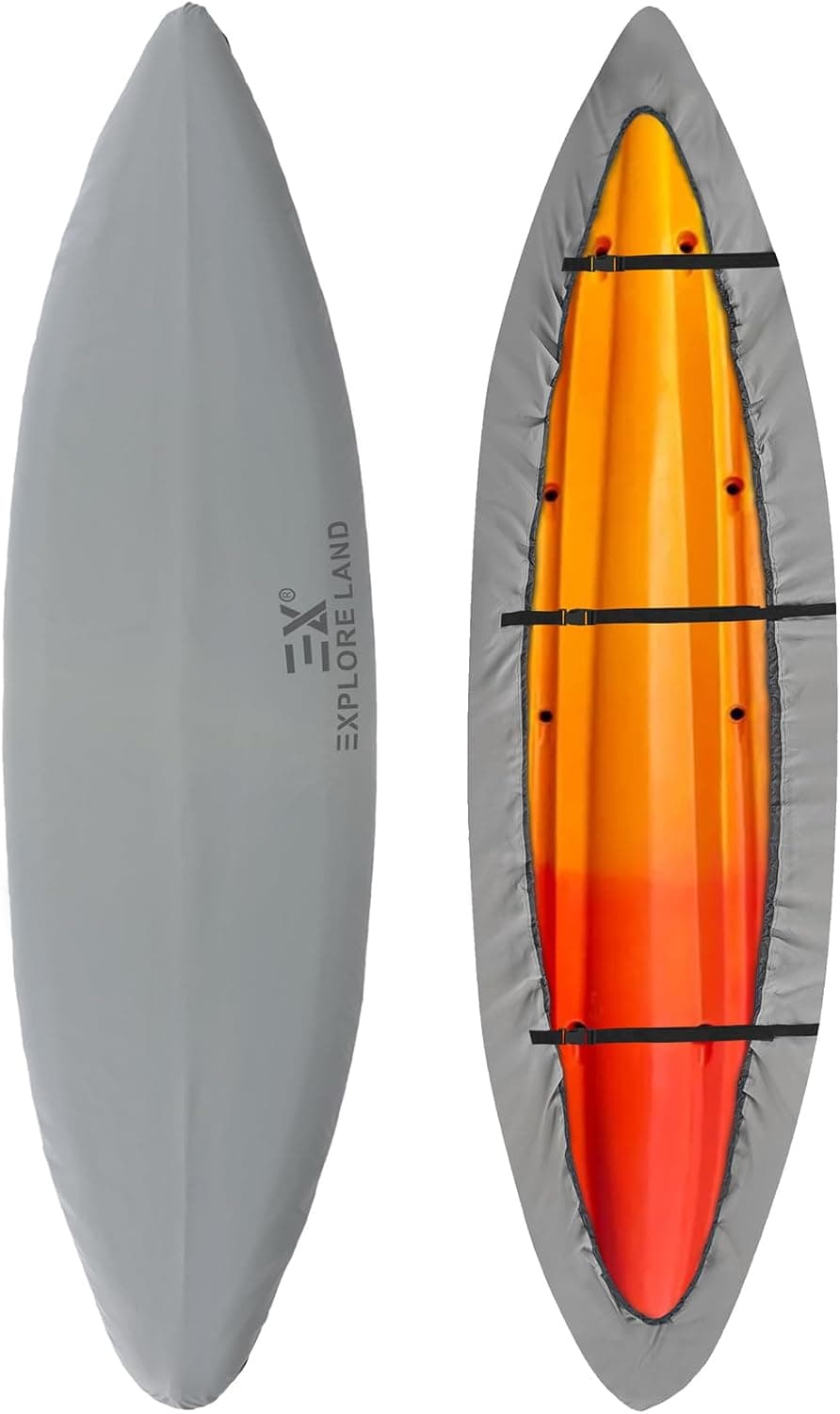Explore Land Waterproof Kayak Cover, Fade Resistant 600D Heavy Duty Canoe Dust Storage Cover for 9.3-10.5ft Kayak, Grey
