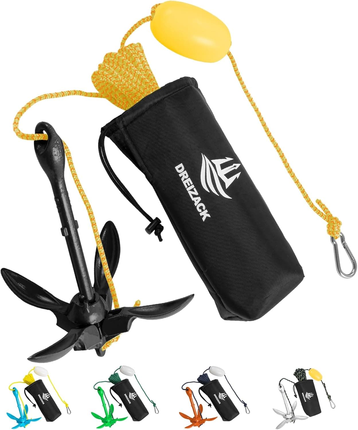 Dreizack Kayak Anchor Kit, 3.5 lb Folding Grapnel Boat Anchor with 40ft Rope and PVC Buoy for Fishing Kayaks SUP Paddle Boards Canoes