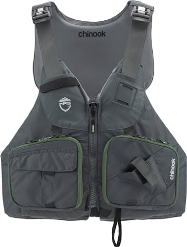 NRS Chinook Fishing Life Jacket for Fishing | Adult USCG Type III PFD | Mesh Back Front Zip Vest with Pockets for Rafting, Kayaking, Paddling