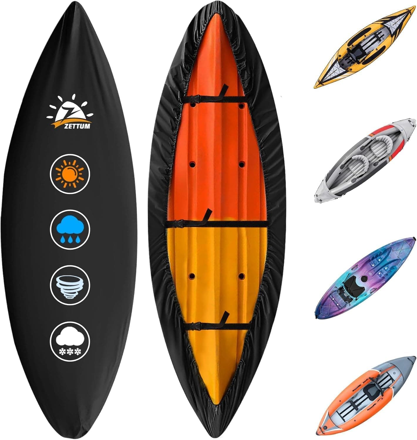 Zettum Kayak Cover 12 FT, 600D Canoe Cover for Outdoor Storage, Heavy Duty and Waterproof, Fade-Resistant for Canoe, Paddle Board and SUP