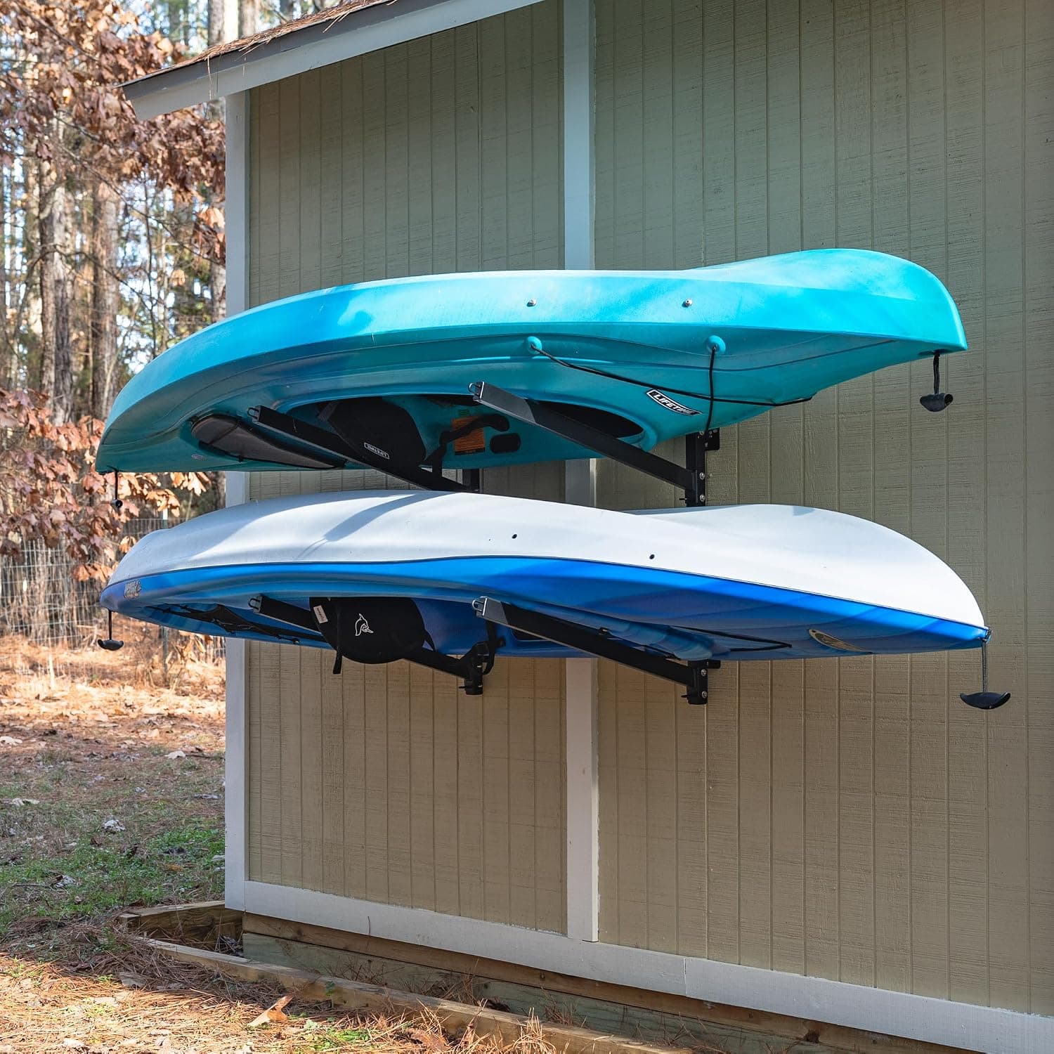StoreYourBoard G-Kayak Wall Rack, Heavy-Duty Outdoor Kayak Rack for 2 Boats, Adjustable Storage Wall Mount Hanger, Holds 200 lbs, Silver