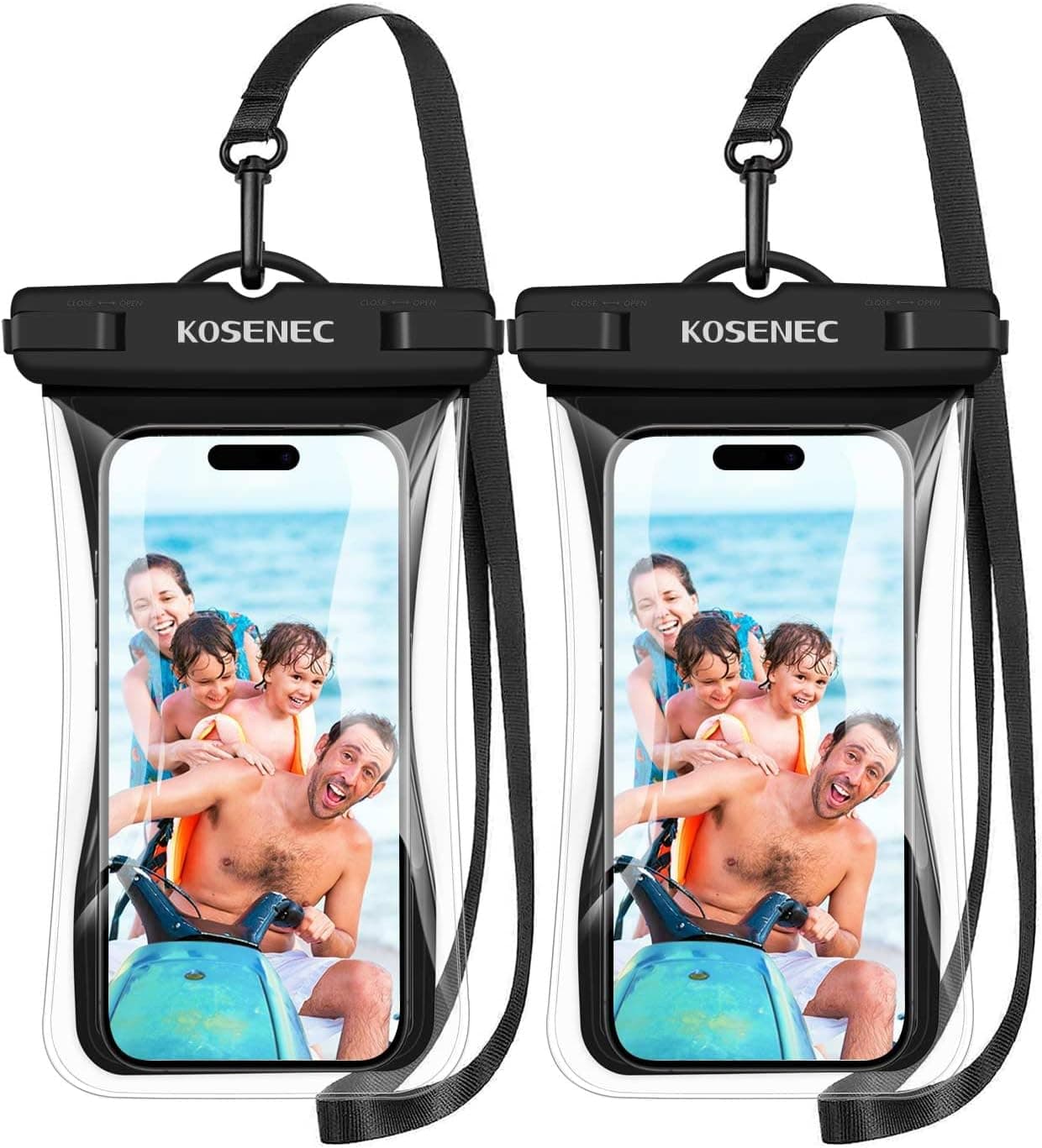 KOSENEC Waterproof Phone Case with Lanyard, Universal Waterproof Phone Pouch Floating, 2 Pack