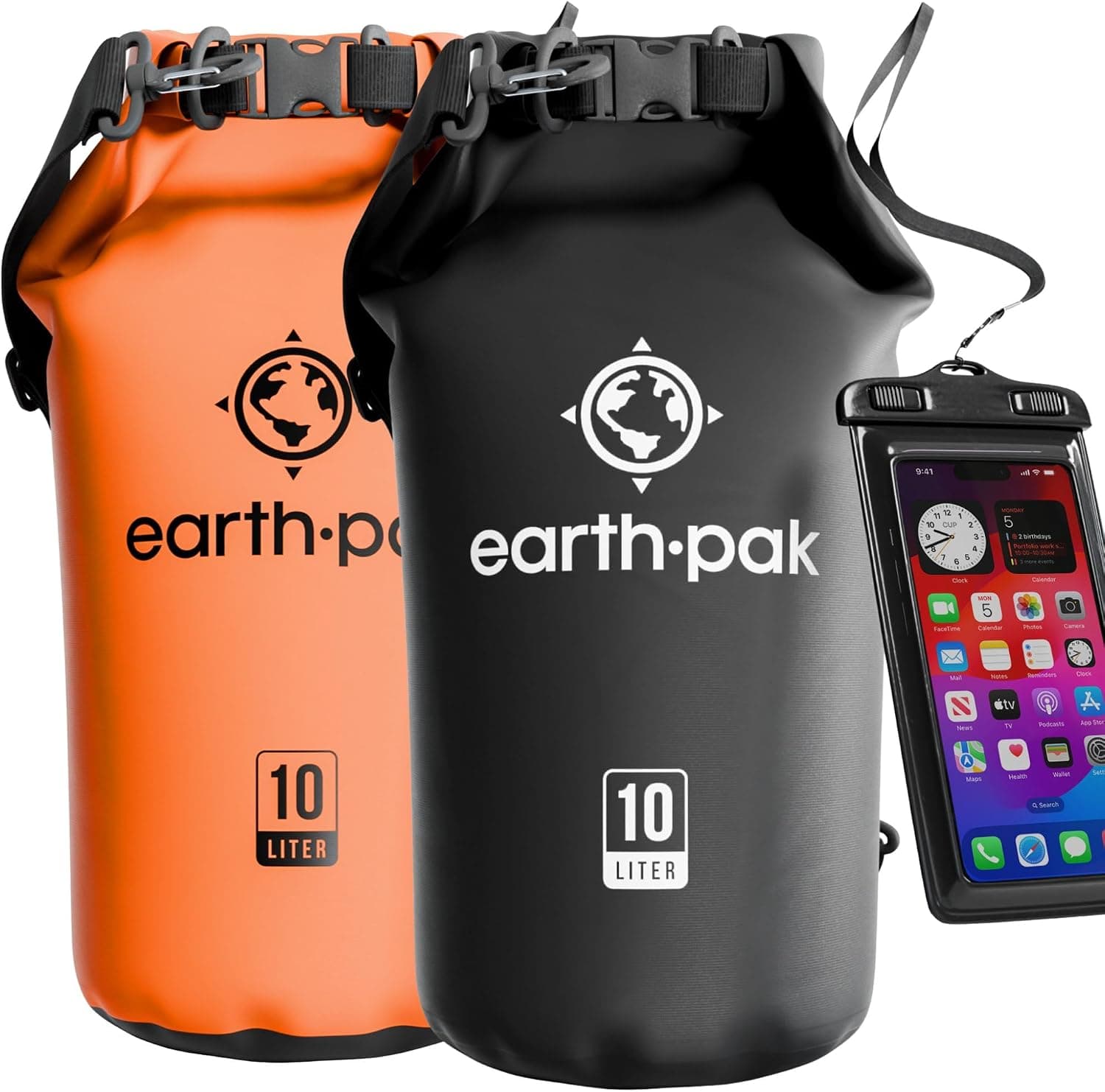 Earth Pak Waterproof Dry Bag - Roll Top Waterproof Backpack Sack, 30L Orange and 30L Black