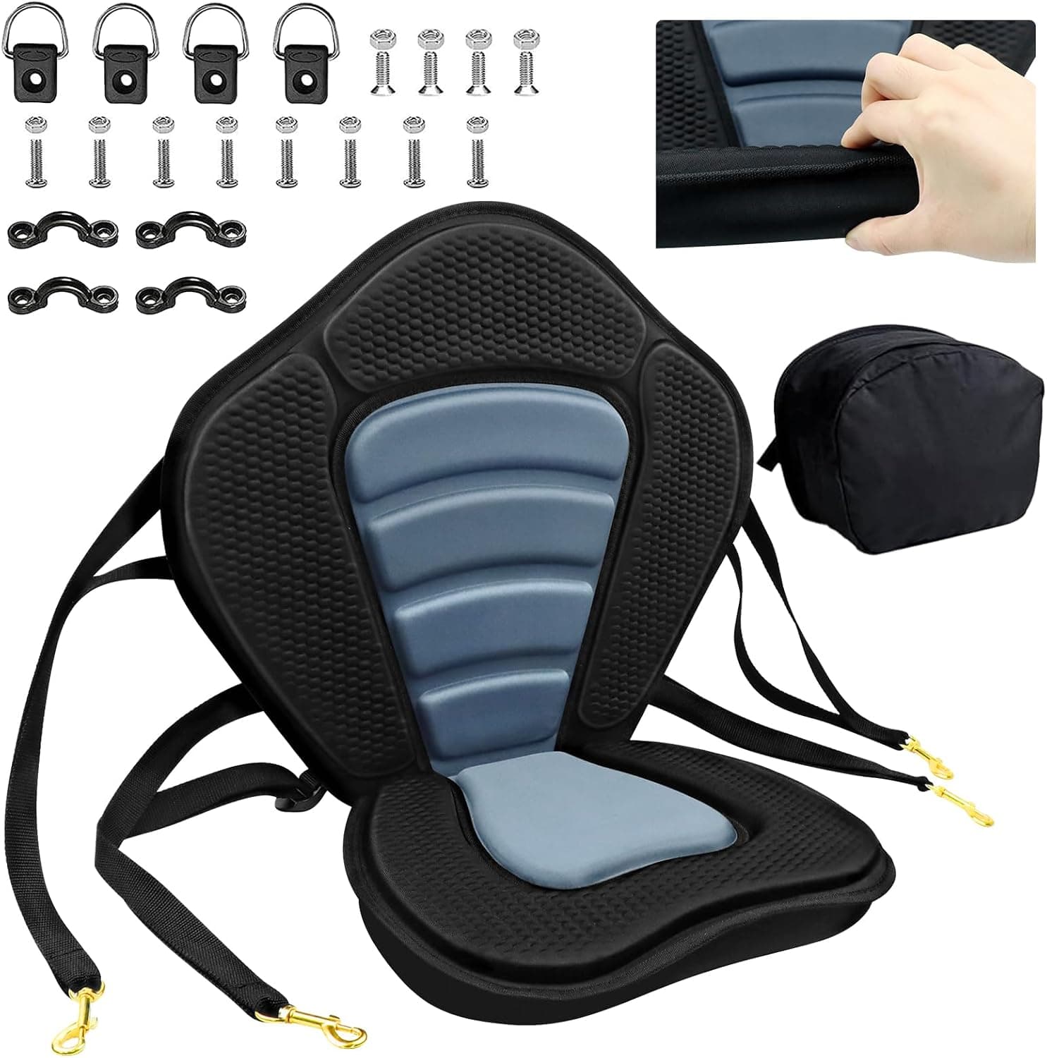 Kayak Seat Deluxe Padded Fishing Boat Seat, Sit-On-Top Canoe Seat Cushioned with Comfortable Backrest Support and Detachable Storage Bag