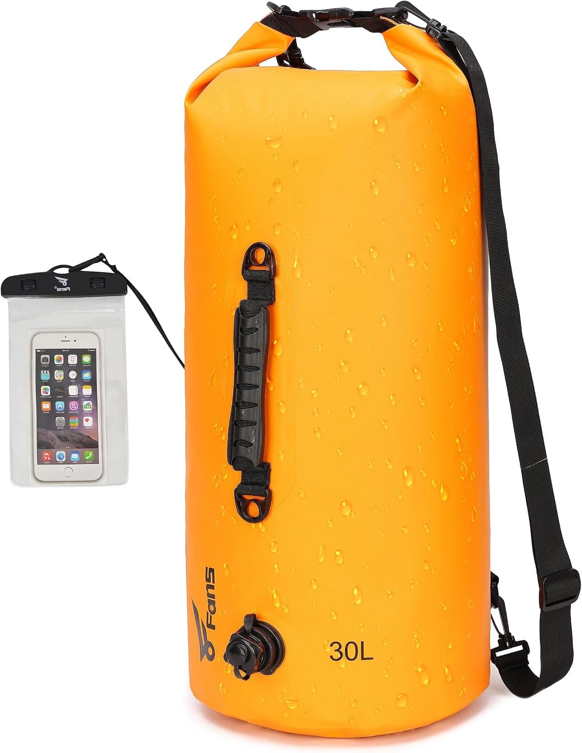 8 Fans Dry Bag Backpack Waterproof 30L Roll Top Bag with Phone Case (Orange)