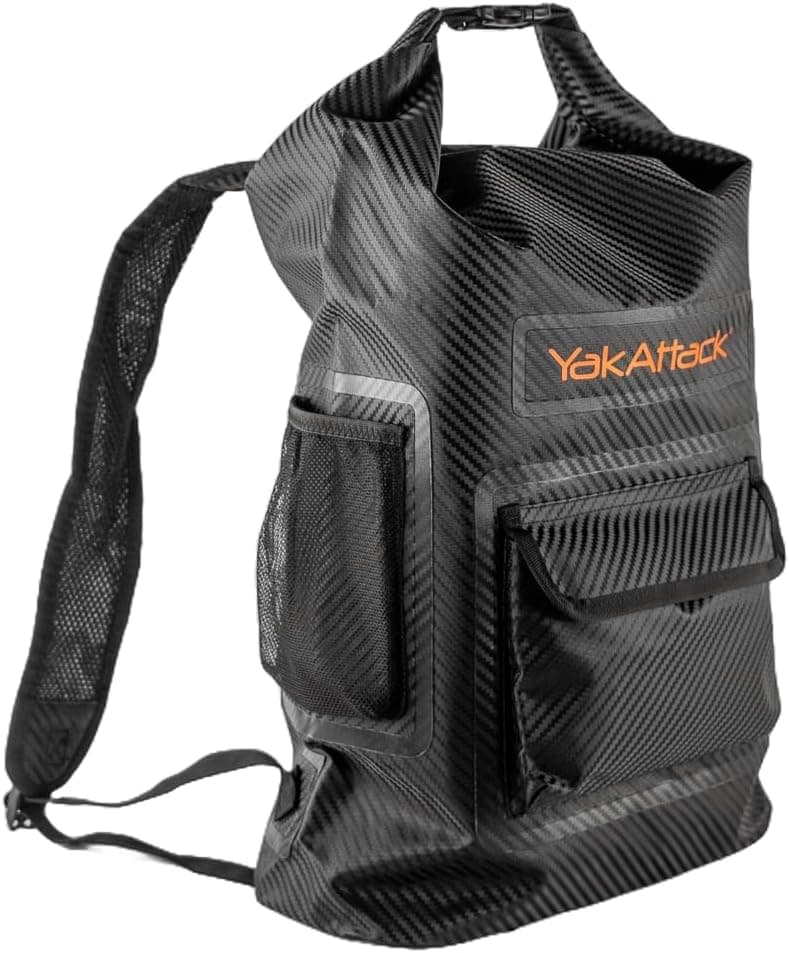 YakAttack 20L Dry Bag Waterproof Backpack - Black, Roll Top Kayak Drybag