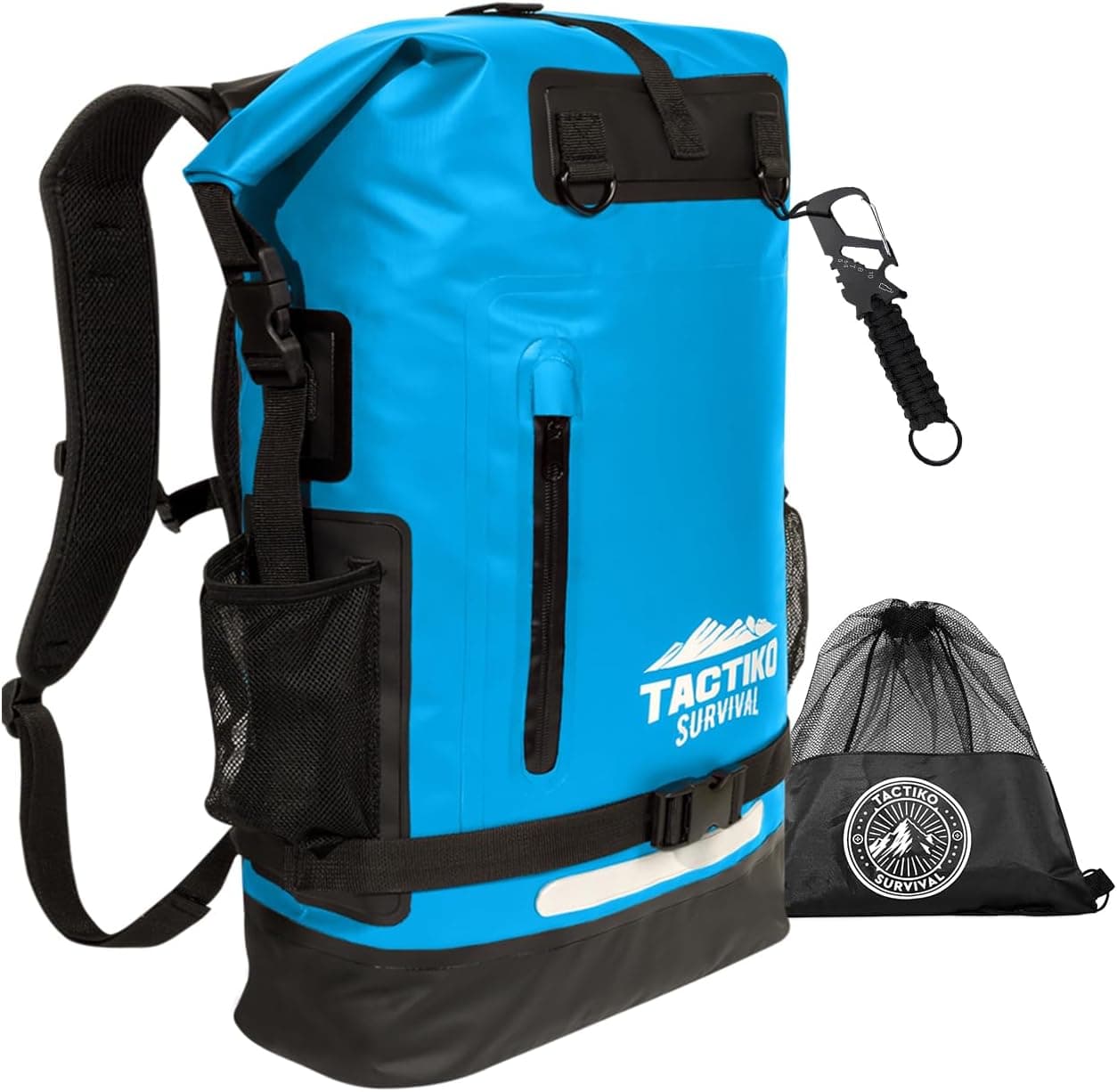 Tactiko 30L 100% Waterproof Backpack with Carabiner, Rip-Stop Floating Roll Top Dry Bag (Black Camo)