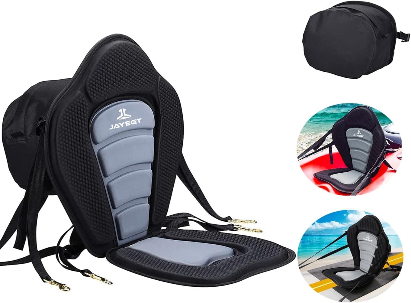 JAYEGT Kayak Seat Padded Deluxe High Back Canoe Seat with Back Support, Adjustable Fishing Seat with Detachable Kayak Backrest