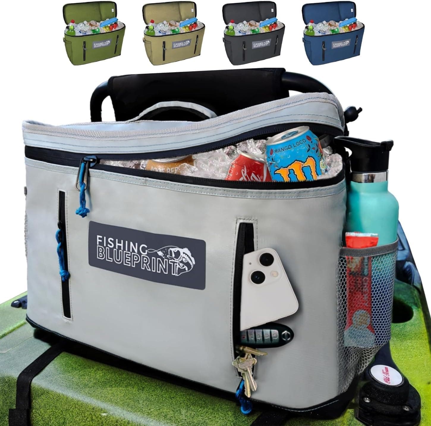 Fishing Blueprint Kayak Cooler Behind Seat, Small Portable Insulated Soft Sided Cooler Bag