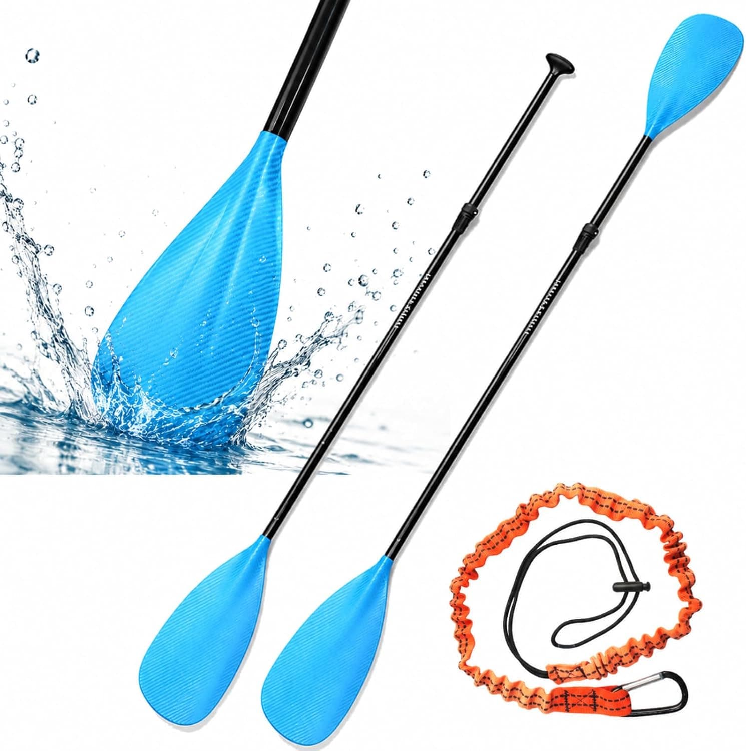 SUP and Kayak Paddle Adjustable 4-Piece Dual Blade Aluminum Shaft with Leash