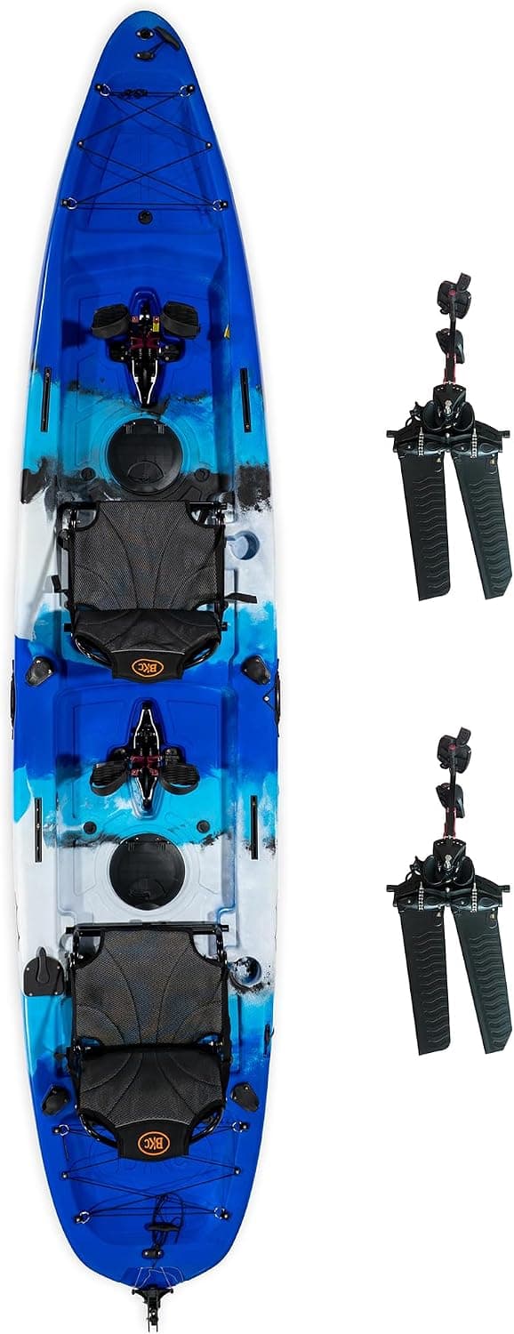 BKC Brooklyn 13.5 Tandem Pedal Fishing Kayak, 2 Person with Dual Flipper Pedal Drives and Rudder Steering