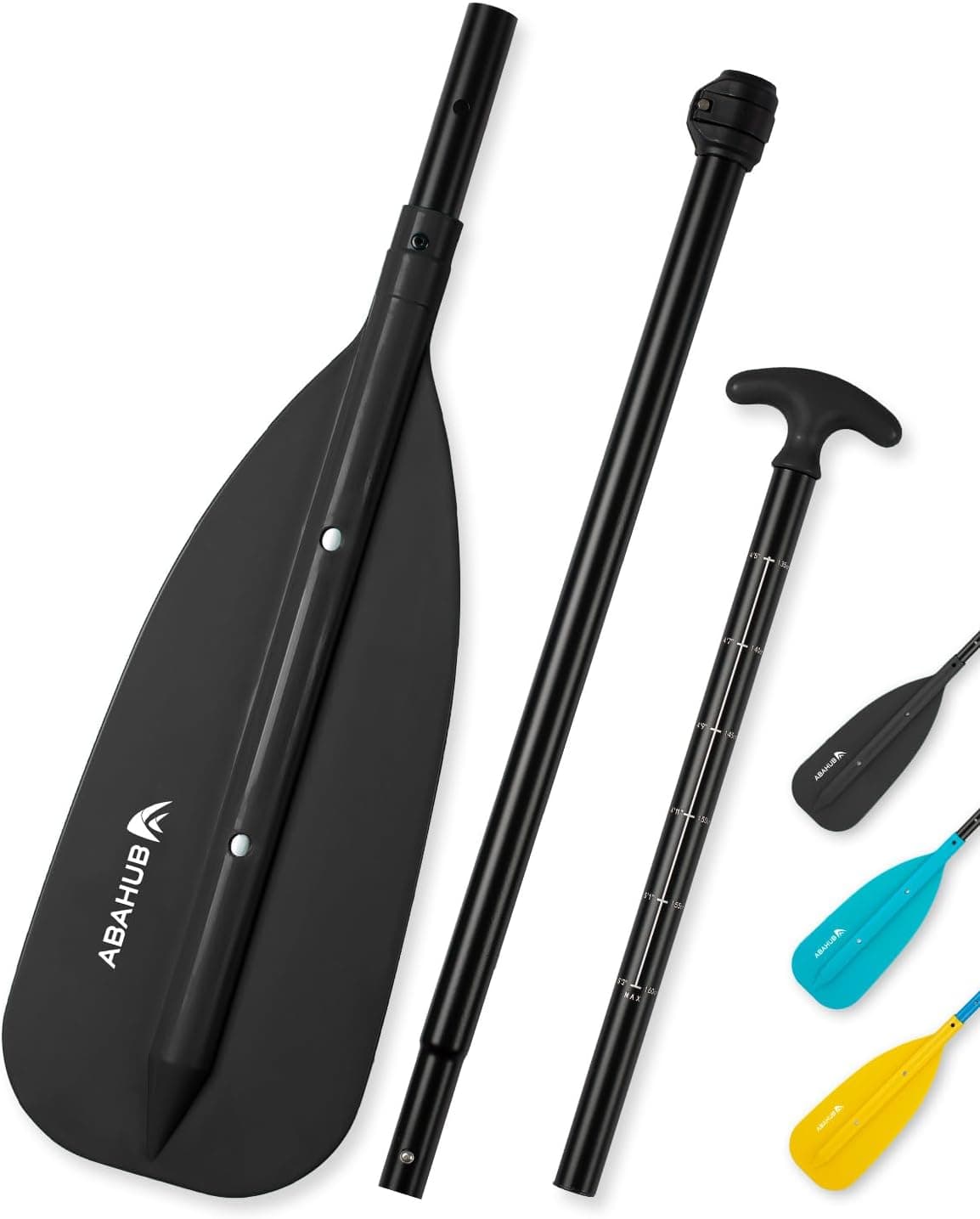 Abahub Adjustable Canoe Paddle Aluminum Shaft, 130cm-160cm Floatable Oar, Black