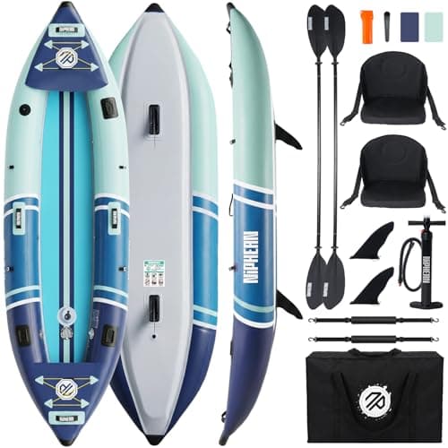 Niphean Inflatable Kayak 2 Person, 12'6" Tandem Kayak with 500lb Capacity | 3-Chamber Stable Design, Drop-Stitch Floor, with Fishing Mounts, Camera Base, Kayaks Seats for Lakes, Touring, Fishing