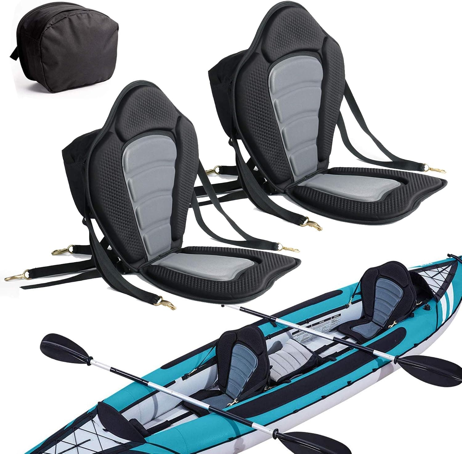 2 Pack of Kayak Seat, Deluxe Padded Canoe Backrest Seat, Sit On Top Cushioned Back Support with Detachable Storage Bag and 4 Adjustable Straps