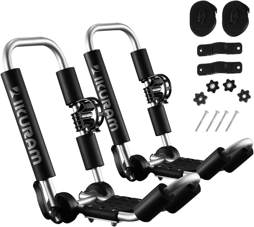 IKURAM Kayak Roof Rack, Aluminum Folding J-Style Universal 3-in-1 Multifunction Carrier