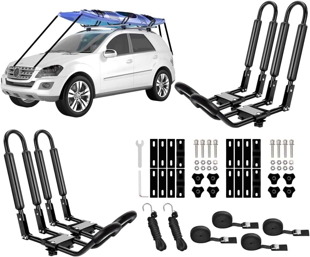 DRSPORTS Two Pairs Universal Foldable J-Bar Kayak Rack Folding Car Roof Top Carrier