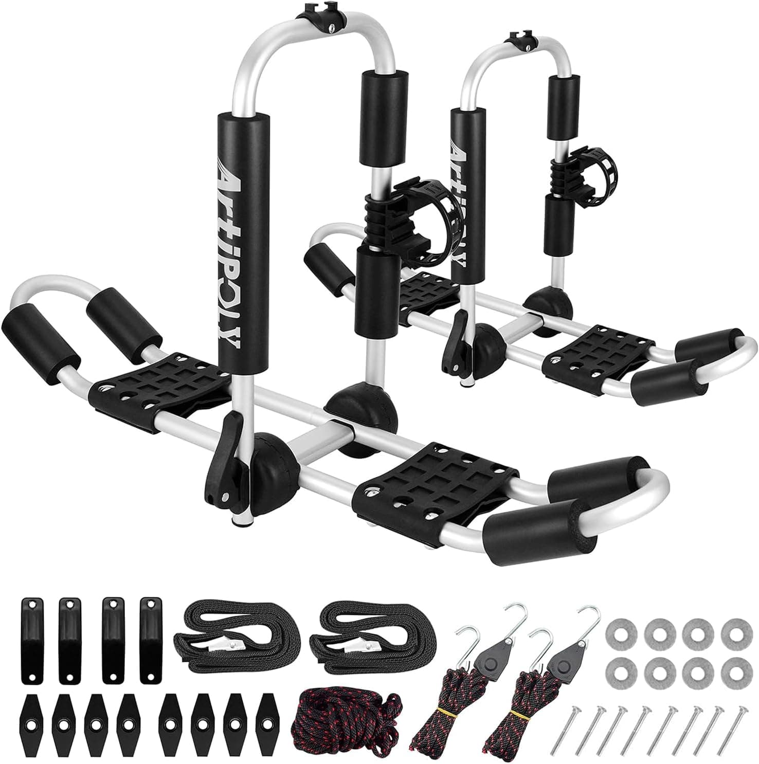 ARTIPOLY Kayak Roof Rack for 2 Kayaks, 4-in-1 Multifunction Bilateral Car Rack with Paddle Holder