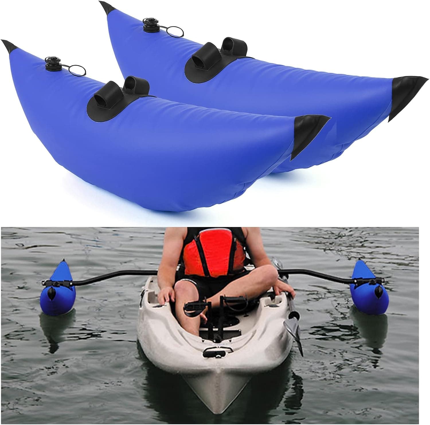 Lixada Kayak Outriggers 2 PCS Stabilization System, PVC Inflatable Outrigger Float with Sidekick Arms Rod