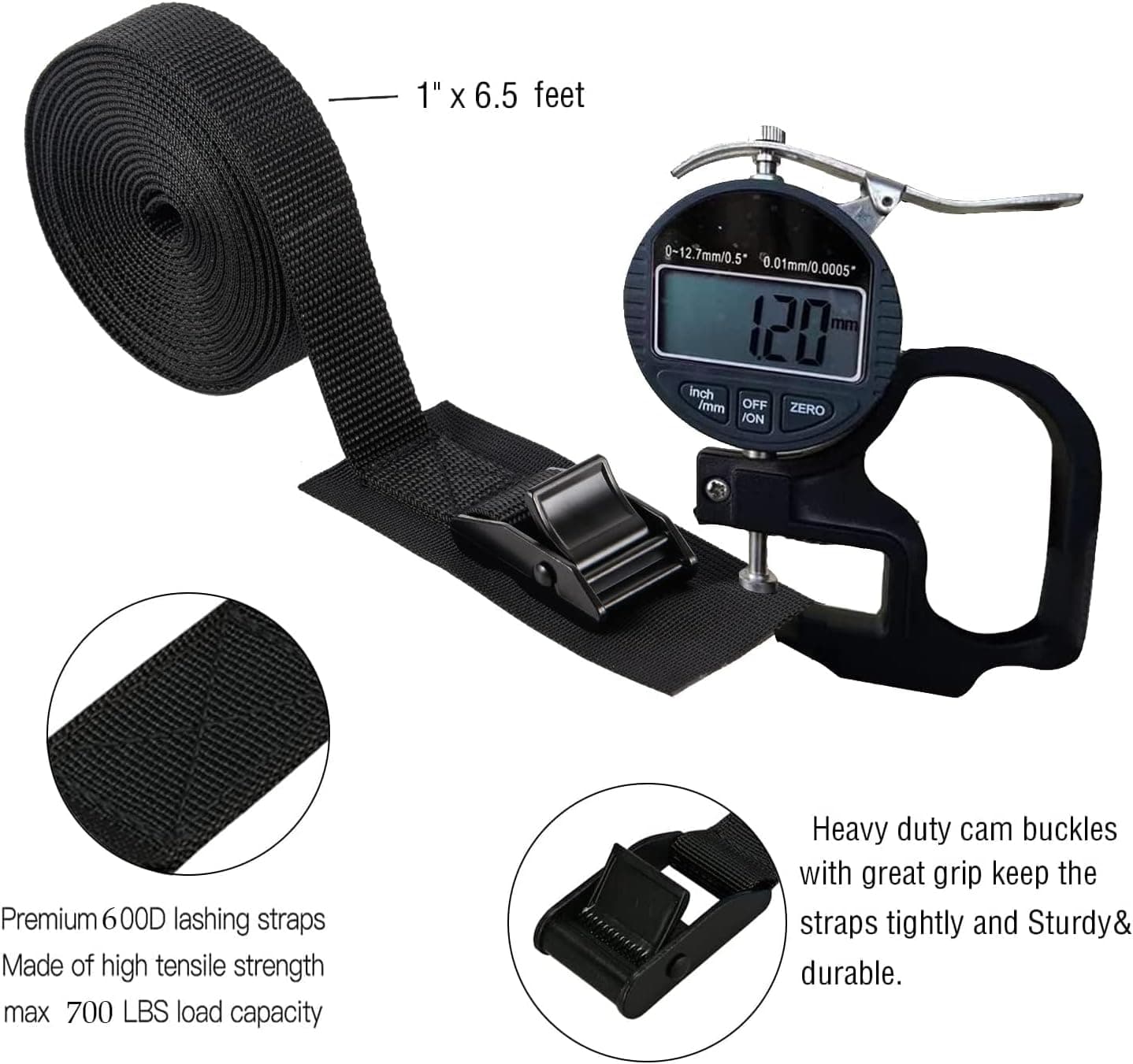 Cam Buckle Tie Down Straps Heavy Duty Nylon Lashing Straps with Padding, 16 feet