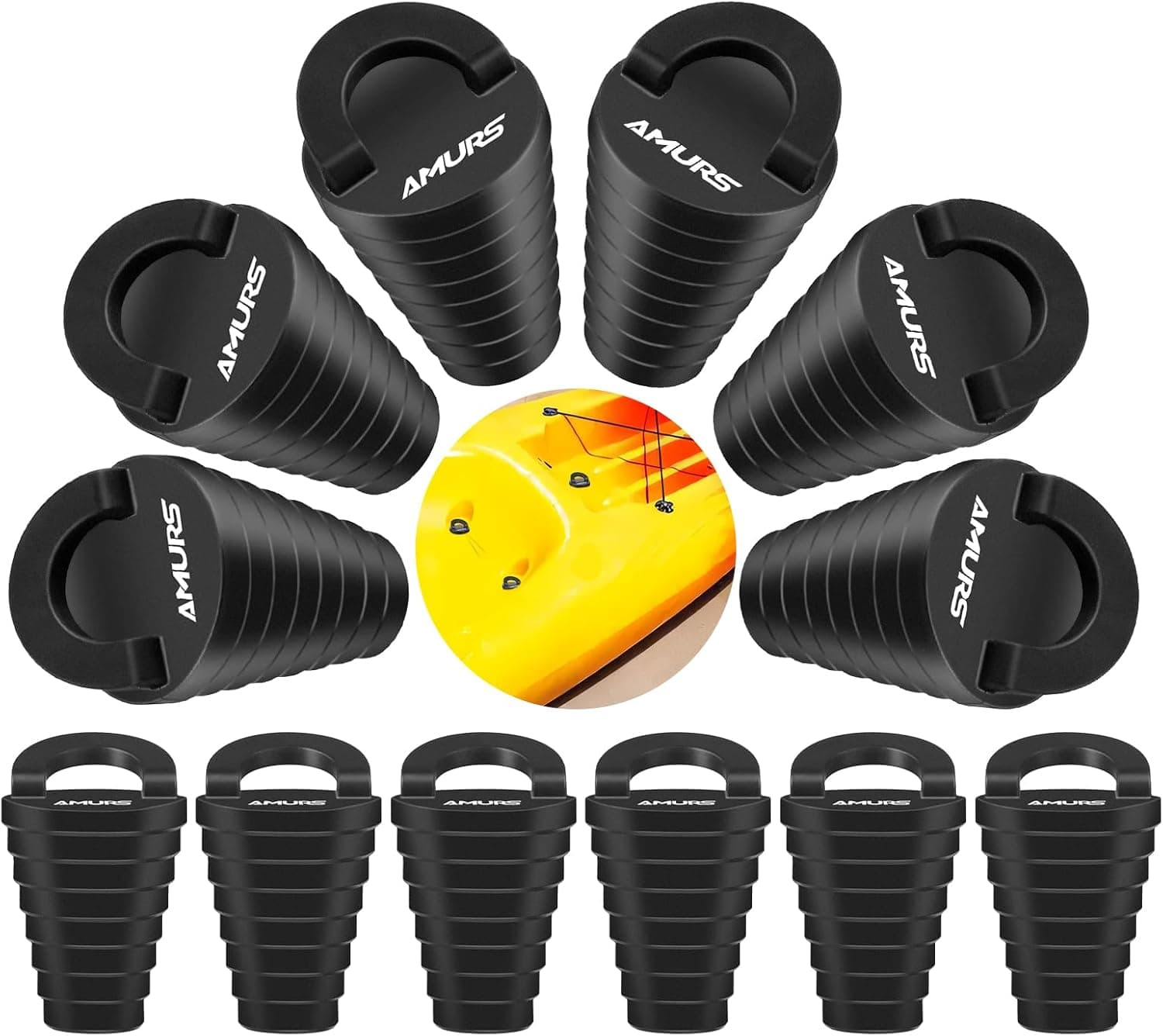 Small Kayak Scupper Plugs Kit, Drain Hole Stopper with Silicone Handle, Universal Plugs for Sit on Top Kayak Canoe Boat, 12 Pcs