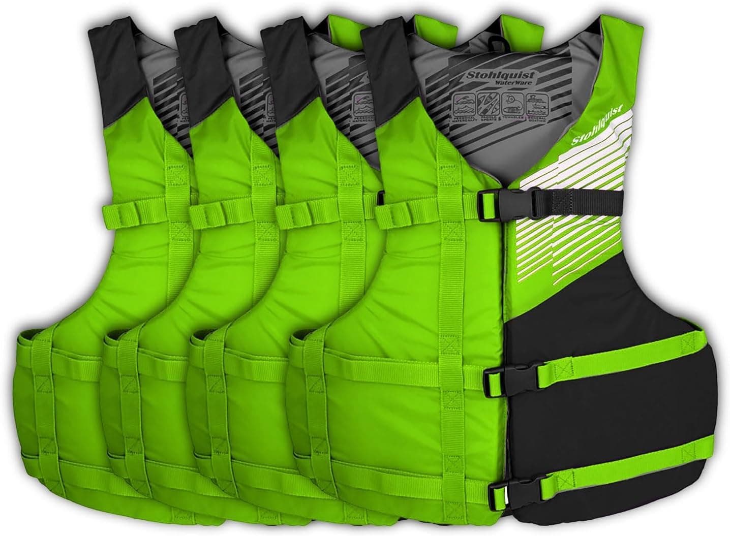 Stohlquist Adult Life Jacket PFD 4-Pack - US Coast Guard Approved Type III Life Vest for Kayak, Boat, Paddleboard