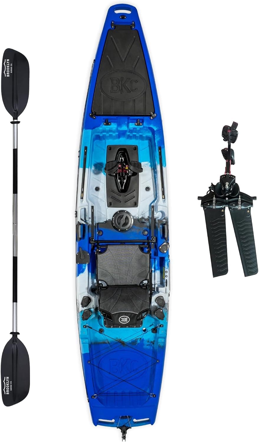 BKC Brooklyn 12.5 Pedal Fishing Kayak, Flipper Drive, Sit-on-Top, 550 lb Capacity