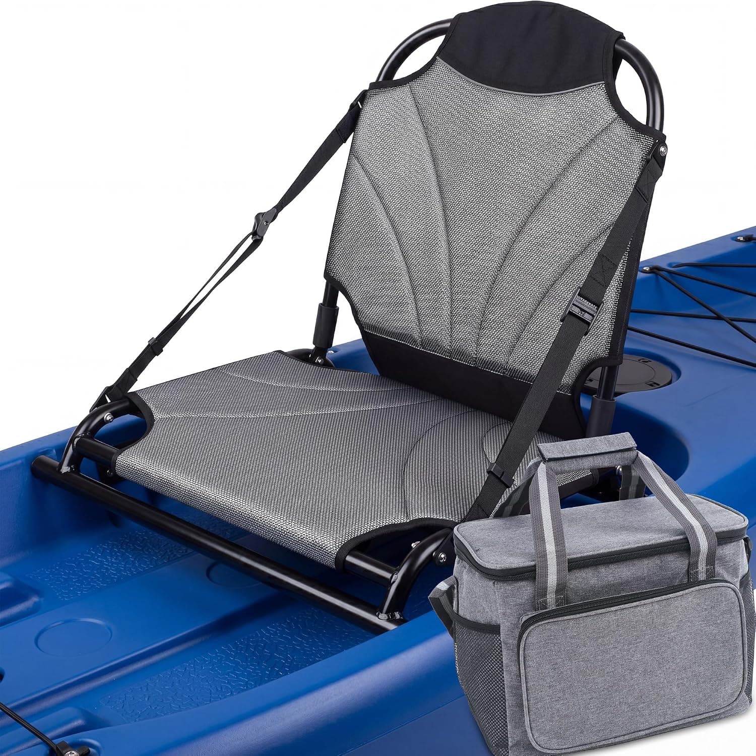 Aluminum Frame Kayak Seat with 15L Cooler Bag, Breathable Mesh Paddle Board Chair with Adjustable Straps for Sit-on-Top Fishing Canoe and SUP